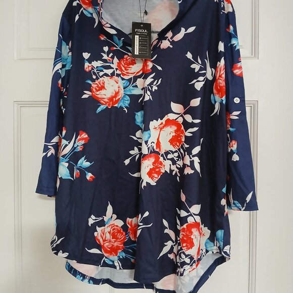 New Women Paisley Floral Print V Neck 3/4 Sleeve Tunic Tops -XLL - Picture 7 of 8